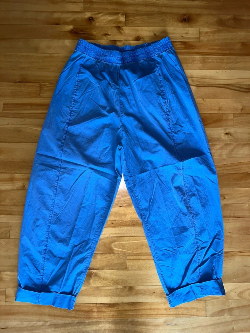 Free People Womens s Cobalt Blue Cotton Barrel Pants Pull On Tapered Leg Boho